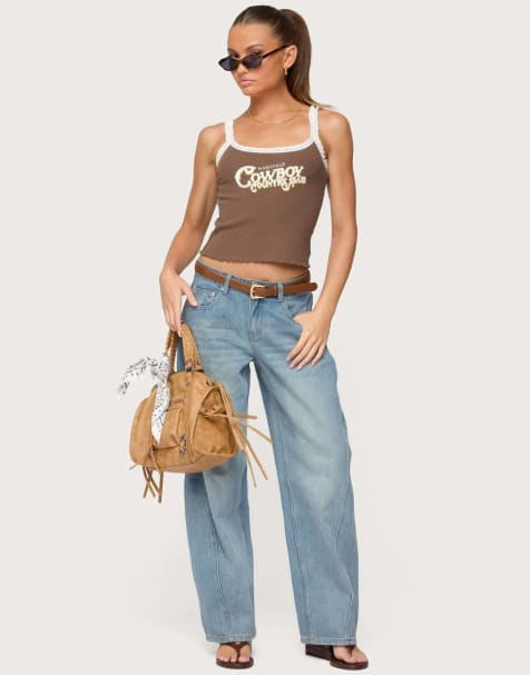 Edikted Korie barrel leg low rise jeans in blue - view 1