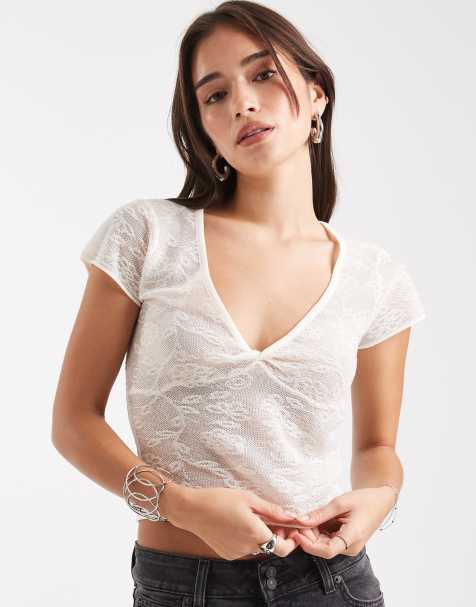 Edikted Kristal twist front v neck top in cream - view 1