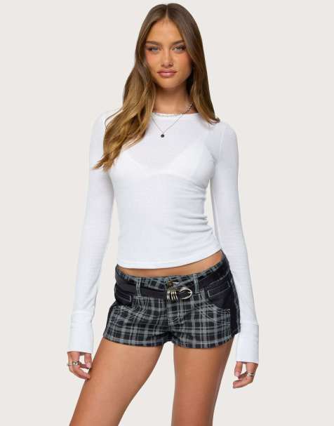 Edikted Kuini ribbed long sleeve t shirt in white - view 1