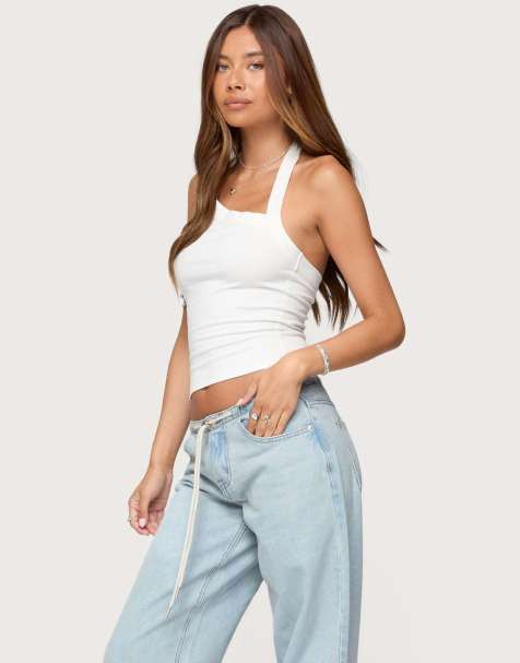 Edikted Kylan asymmetric halter top in white