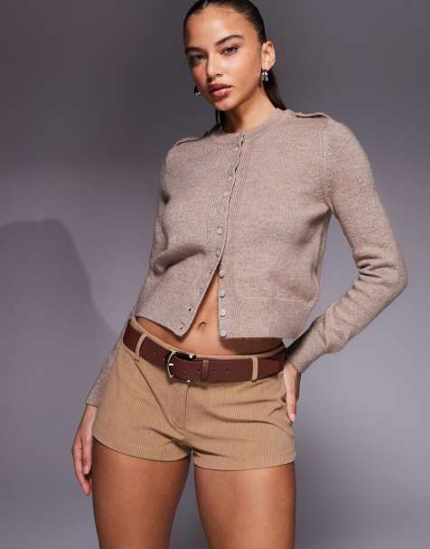 Edikted Kyler corduroy micro shorts in beige