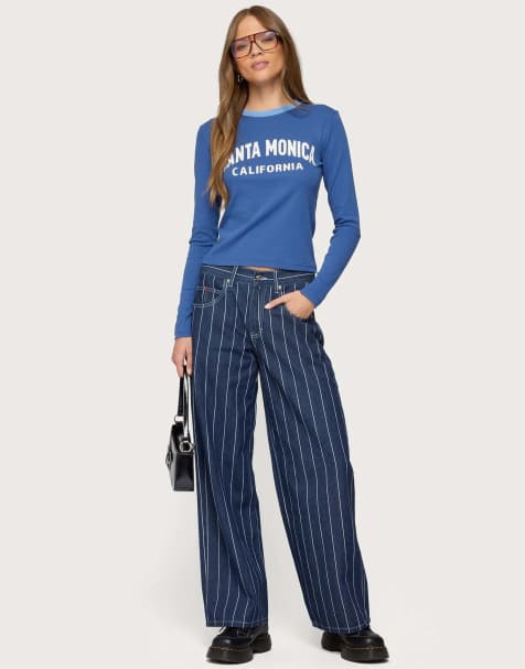 Edikted Kyler pinstripe low rise jeans in dark blue - view 1