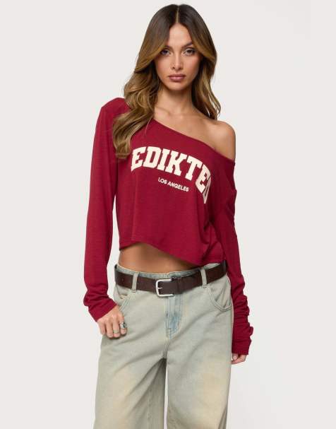 Edikted La babe off shoulder top in burgundy
