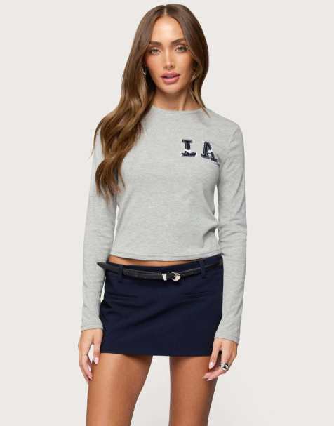 Edikted La girl long sleeve t shirt in gray melange