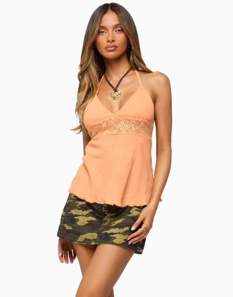 Edikted lacey cotton gauze halter top in orange  - view 1