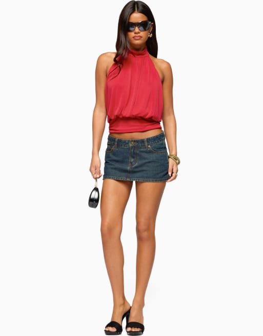 Edikted Laeva backless halter top in red, 5 of 5