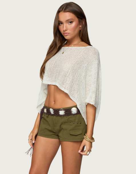 Edikted Laline oversized knit crop top in cream - view 1