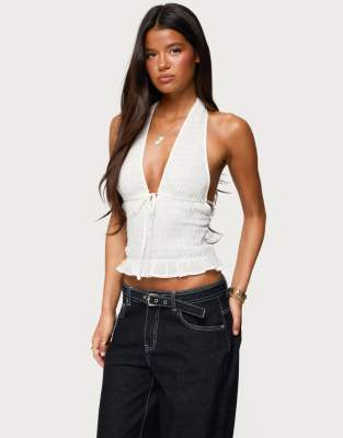 Edikted Larissa scrunch halter top in white | ASOS