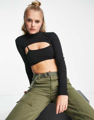 Edikted Crop Top Separate Sleeve Set - Black