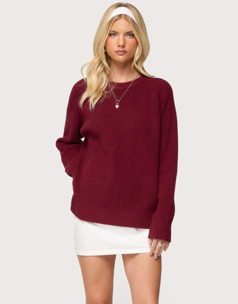 Edikted Lavonne oversized knit raglan sweater in burgundy - view 1