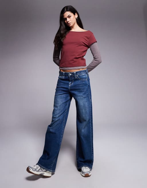 Edikted layered stripey long t-shirt in burgundy, 2 of 4