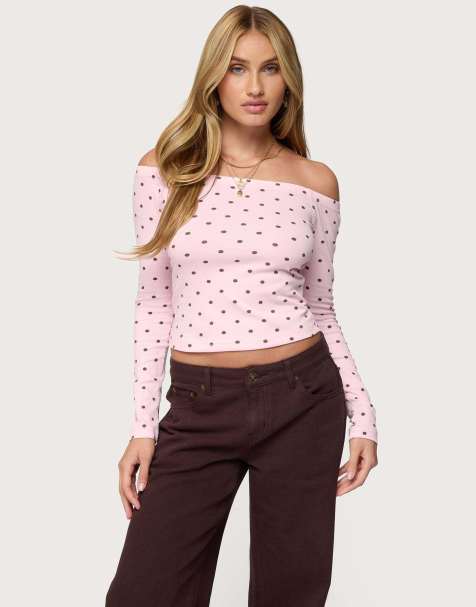 Edikted Leandra off shoulder polka dot top in light pink - view 1