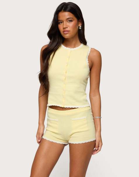 Edikted Leila scalloped knit tank top in yellow - view 1