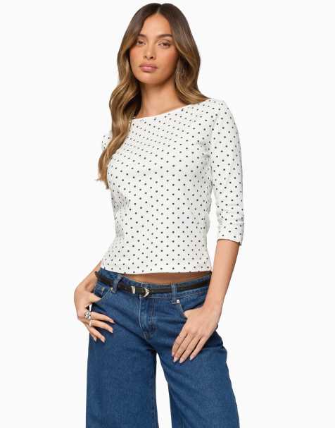 Edikted lela polka dot three-quarter sleeve top in white-and-black - view 1