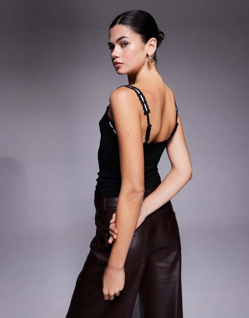 Edikted Leliani lacey tank top in black, 2 of 4