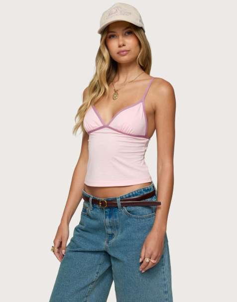 Edikted Leona contrast tank top in light pink
