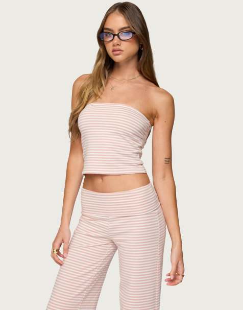 Edikted Lilah striped tube top in pink and white - view 1