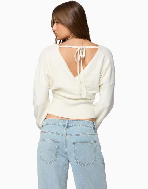Edikted Lillia v neck wrap sweater in white, 2 of 5