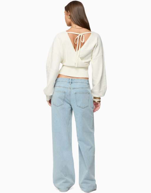 Edikted Lillia v neck wrap sweater in white, 4 of 5