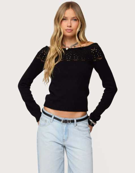 Edikted Lillis boat neck knit top in black - view 1
