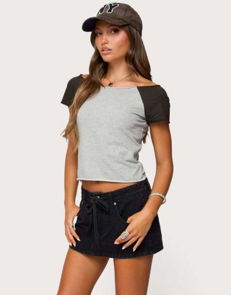 Edikted Liva contrast raglan t shirt in gray melange - view 1