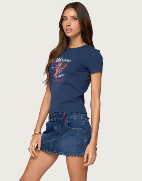 Edikted Lobster club t shirt in blue - view 1