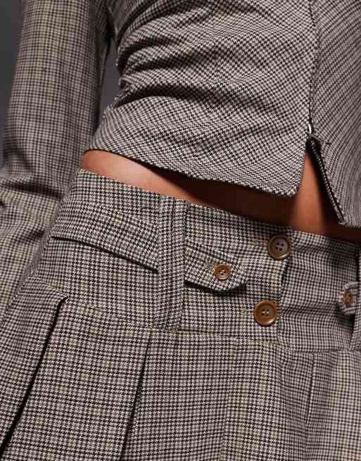 Edikted Lockette co-ord plaid pleated mini skort in brown check, 3 of 5