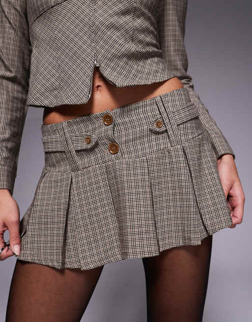 Edikted Lockette co-ord plaid pleated mini skort in brown check, 5 of 5