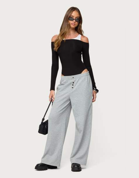 Edikted Lorelle wide leg sweatpants in gray melange - view 1