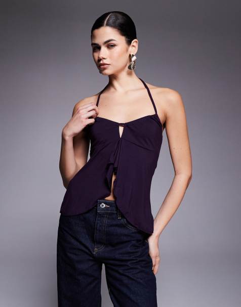 Edikted Lorenna split front halter top in purple