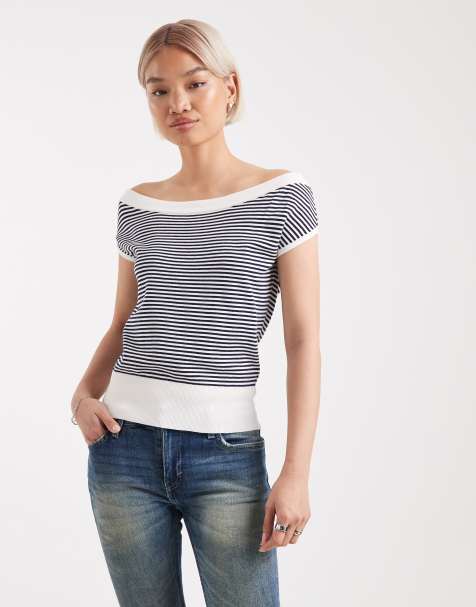 Edikted Lottey striped off shoulder knit top in multi stripe - view 1