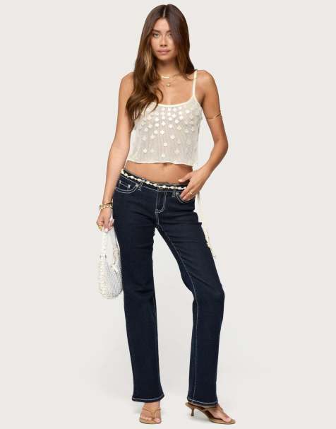 Edikted Louis contrast low rise jeans in dark blue - view 1