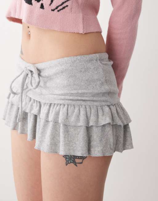 Edikted low rise jersey knit frill mini skirt in grey