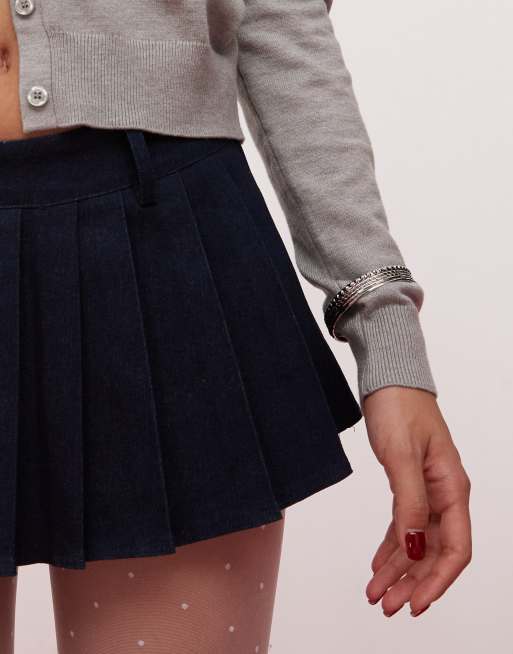 Edikted low rise micro mini pleated skirt in indigo denim ASOS