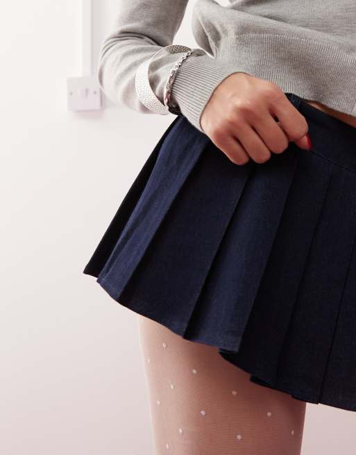 Edikted low rise micro mini pleated skirt in indigo denim ASOS