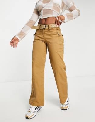 ASOS 4505 Petite Washed Wide Leg Jogger With Combat Pocket-Brown for Women