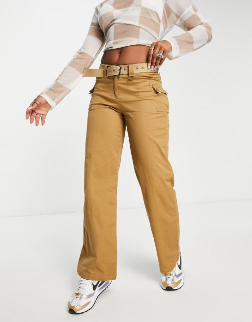 Topshop low rise Y2K cargo pants with eyelet details in khaki