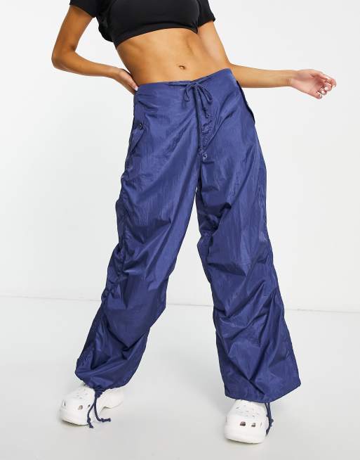 Edikted low rise wide leg parachute pants in navy ASOS