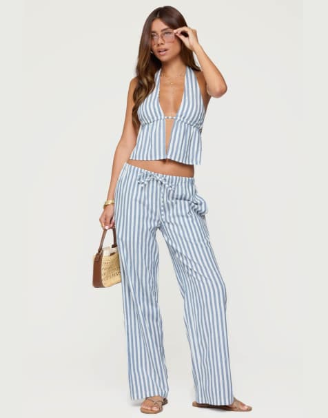 Edikted Macey striped pants in blue and white
