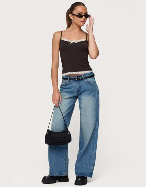 Edikted Magda low rise acid wash jeans in blue washed - view 1