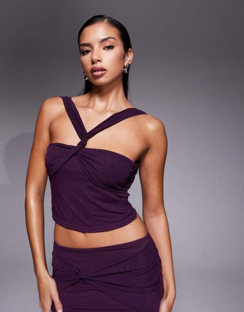 Edikted  Maggi co-ord knitted backless mesh top in purple