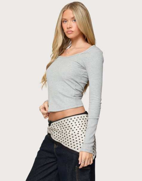 Edikted Makenna scoop neck top in gray melange - view 1