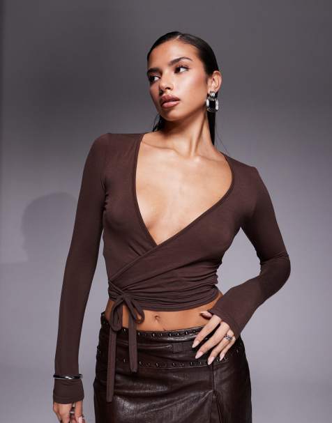 Edikted Malenna wrap top in brown - view 1