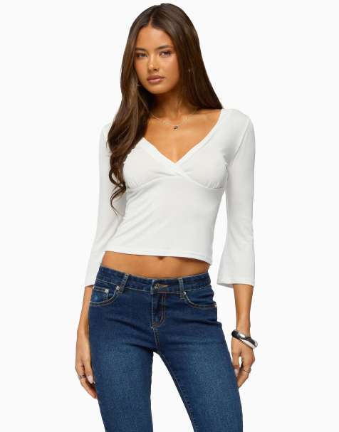 Edikted mar v neck three-quarter sleeve top in white - view 1