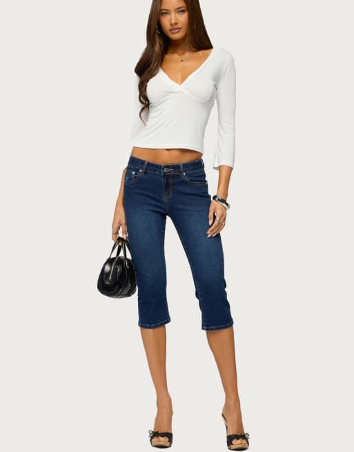 Edikted mar v neck three-quarter sleeve top in white, 5 of 5