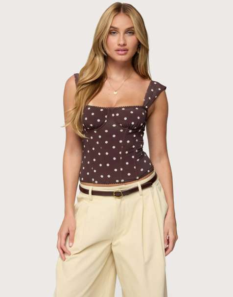 Edikted Marcella wide strap mesh corset in brown and cream