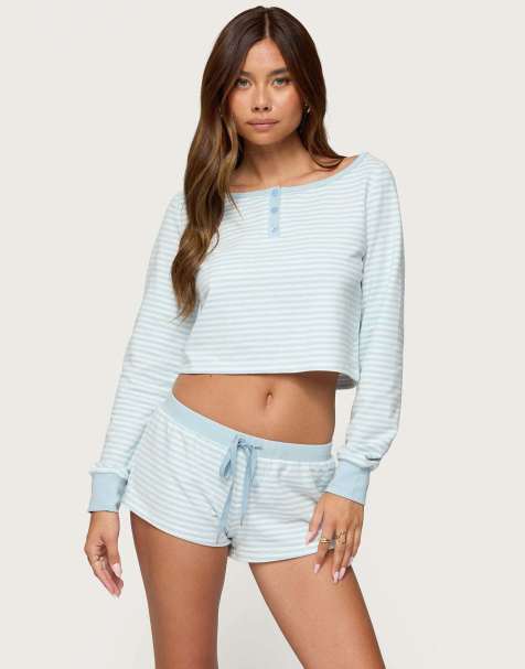 Edikted Margret striped long sleeve top in light blue
