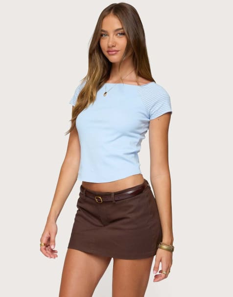 Edikted Marina raglan stripey t shirt in blue - view 1