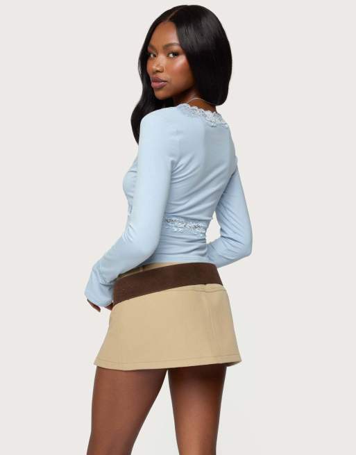 Edikted Mathilda lacey bell sleeve top in light blue | ASOS