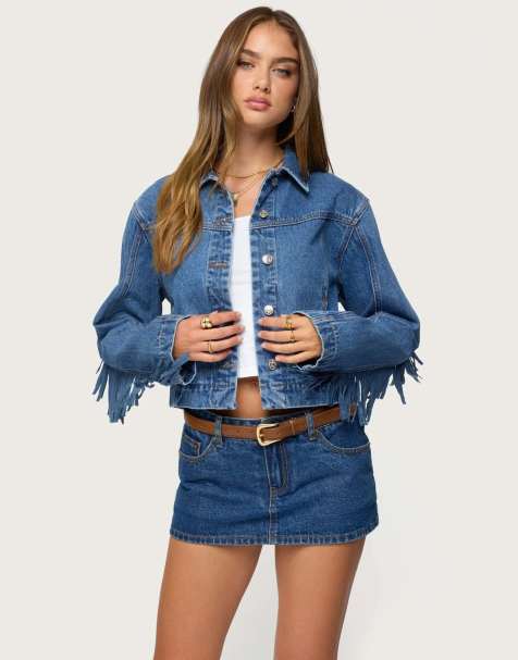 Edikted Maurice fringed denim jacket in blue washed - view 1